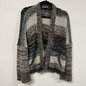 Wooden Ships Lagenlook Cardigan S/M Chunky Knit Striped Mohair Wool Open Front